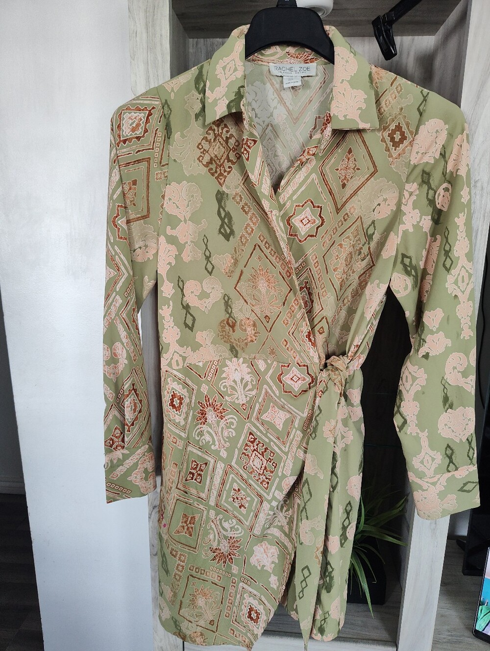 RACHEL ZOE Sage & Blush Printed Wrap Dress SZ M